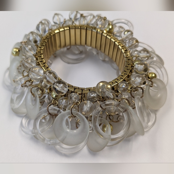 EVC GOLD TONE CLEAR & FROSTED DISCS  EXPANSION CHA CHA BRACELET - Picture 4 of 7